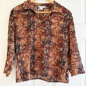 Vintage Alberto Makali Women's Snake Print‎ Textured Top Shirt Blouse M